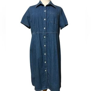 Cherokee Vintage Denim Button Down Dress Short Sleeve Size XL Blue Pockets 90’s